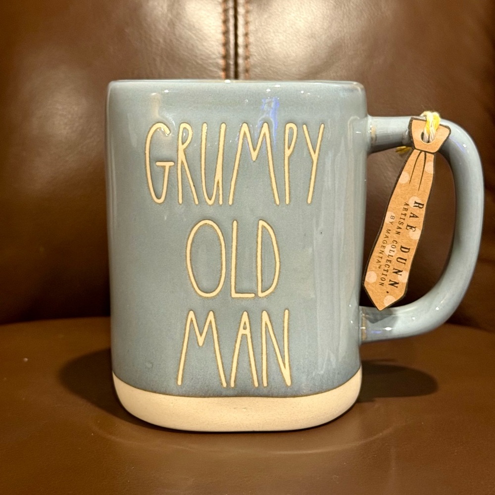 Rae Dunn GRUMPY OLD MAN Light Blue Ceramic Coffee Mug BRAND NEW!!